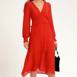 Lulu's Long Sleeves V neck Dress